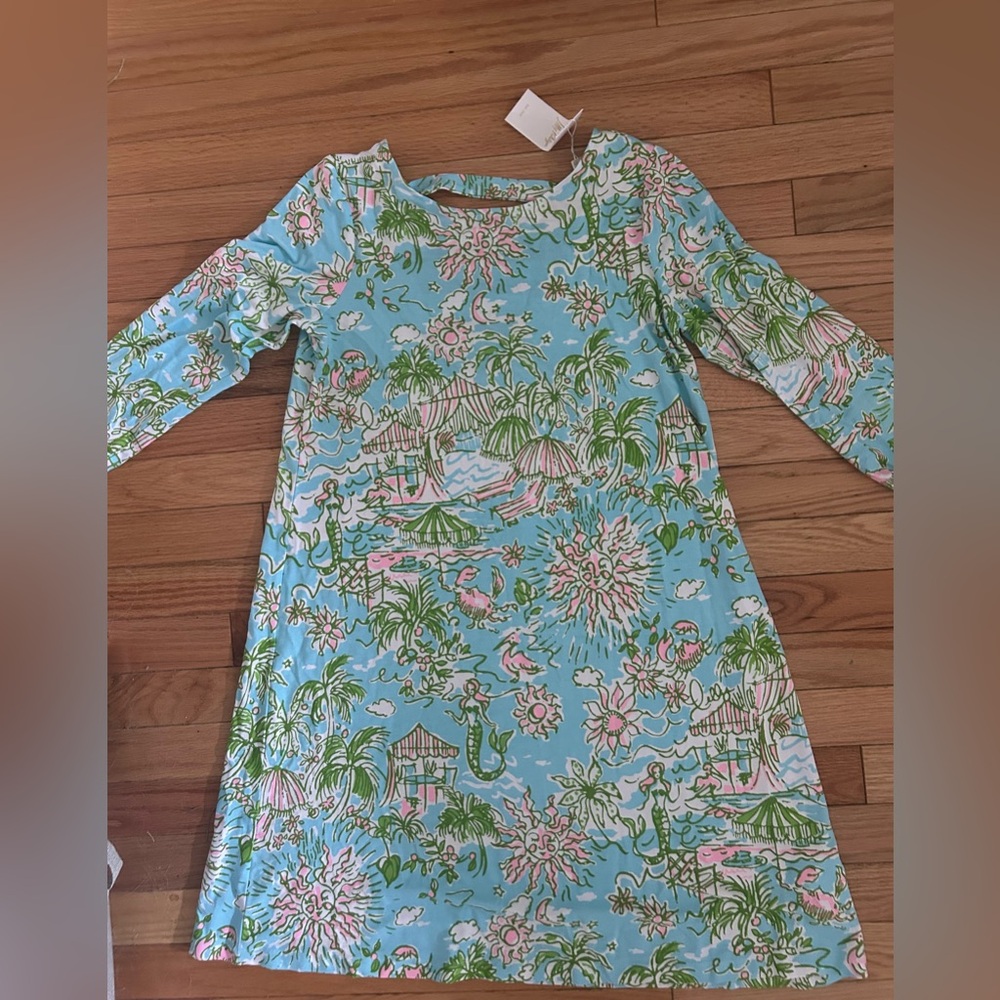 Lilly Pulitzer Fresh Water Blue Tropical Shift Dress with Pink & Green Print